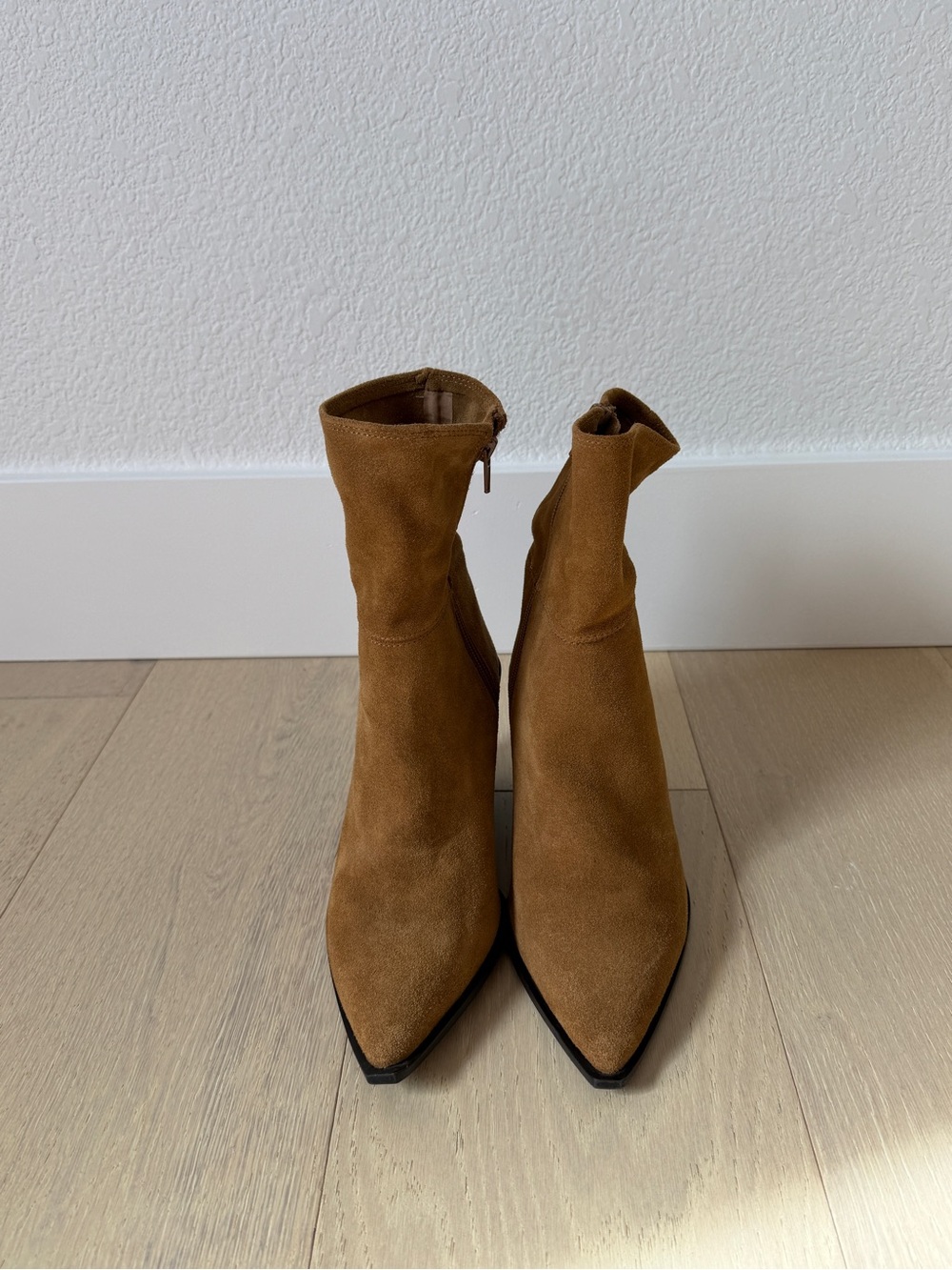 Zara Tan Suede Pointed Toe Ankle Boots